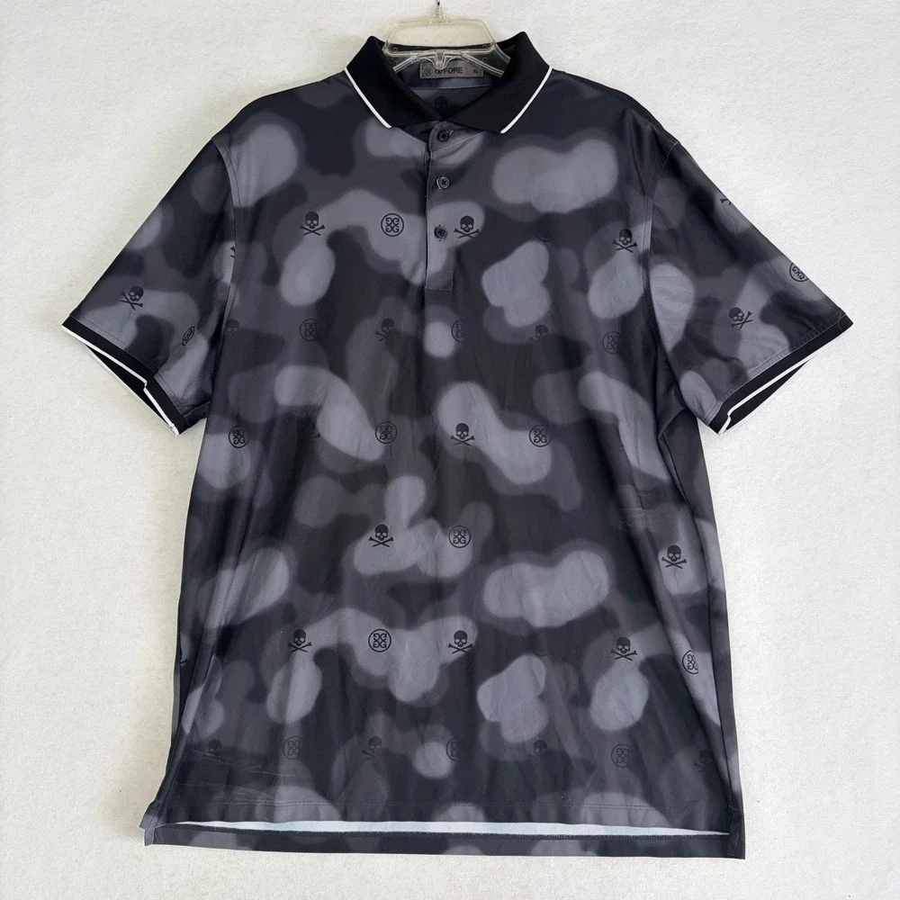 G/FORE Blur Icon Camo Golf Polo Shirt Mens XL Onyx Black Skull Crossbones Pique - Picture 2 of 8